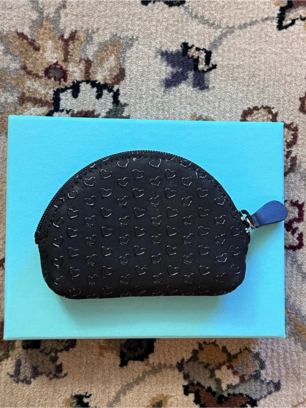 Tiffany & Co. Elsa Paretti Open Heart Black Heart Leather Zip Pouch Coin Purse